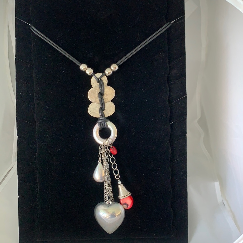 Silver and red coral pendant charms necklace